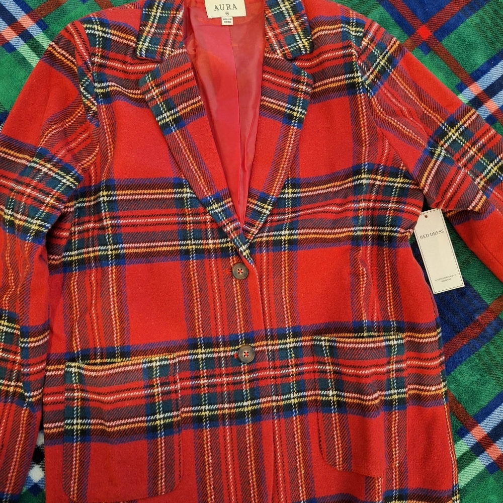 Aura brand size Medium Red tartan blazer